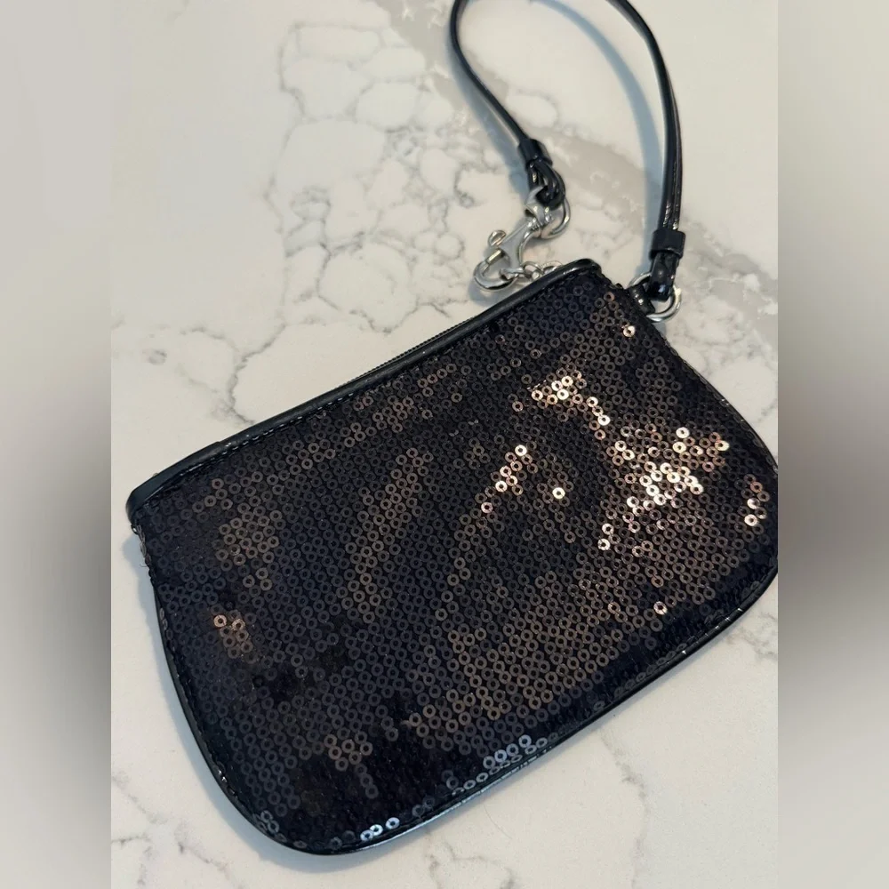 Coach Y2K Black Sequin Wristlet with Silver Accent